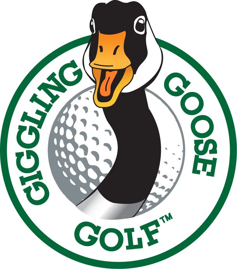 Logo for Giggling Goose Golf featuring a cartoon goose with a golf ball.