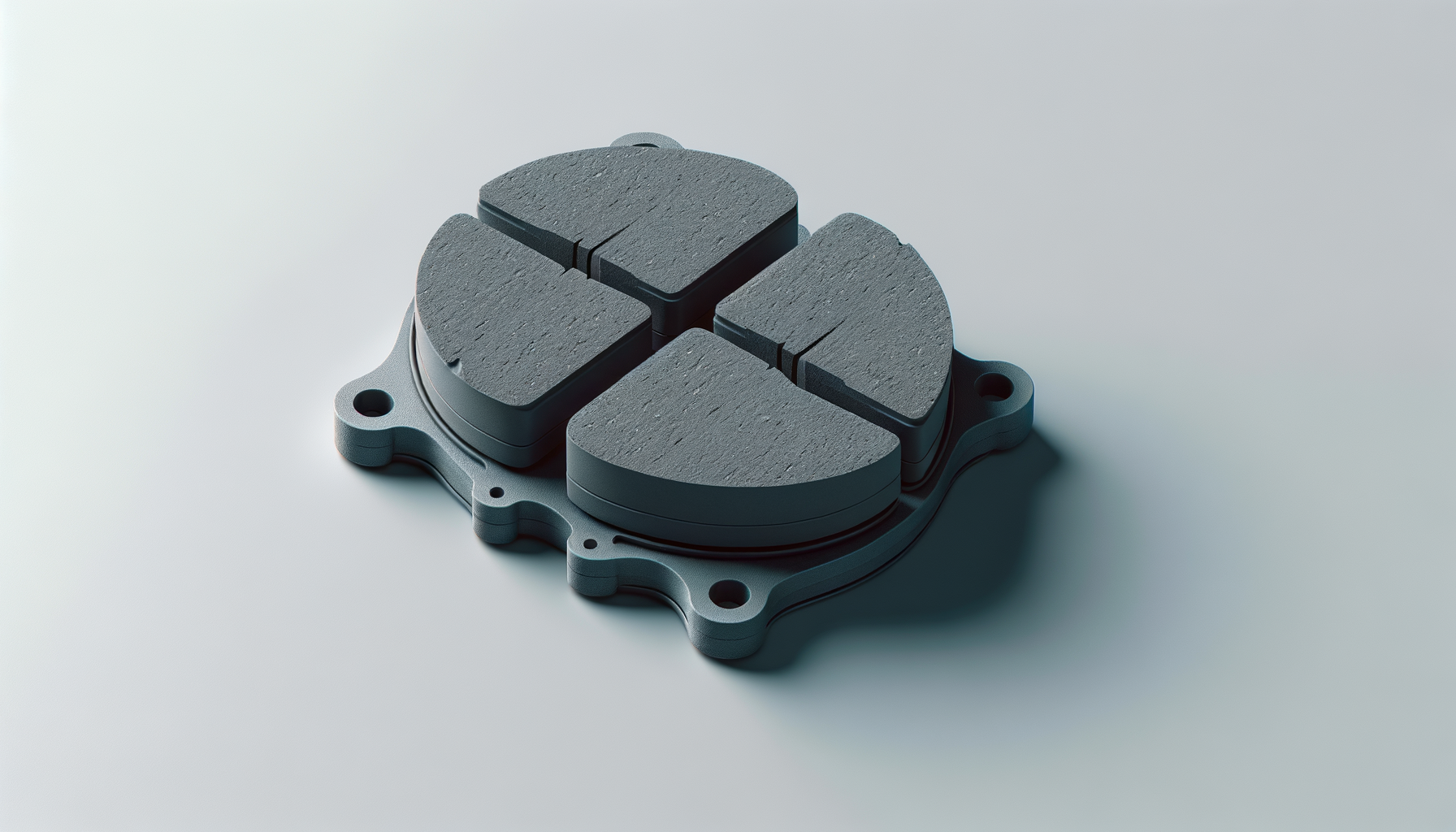 Close-up of a disc brake pad set on a white surface.