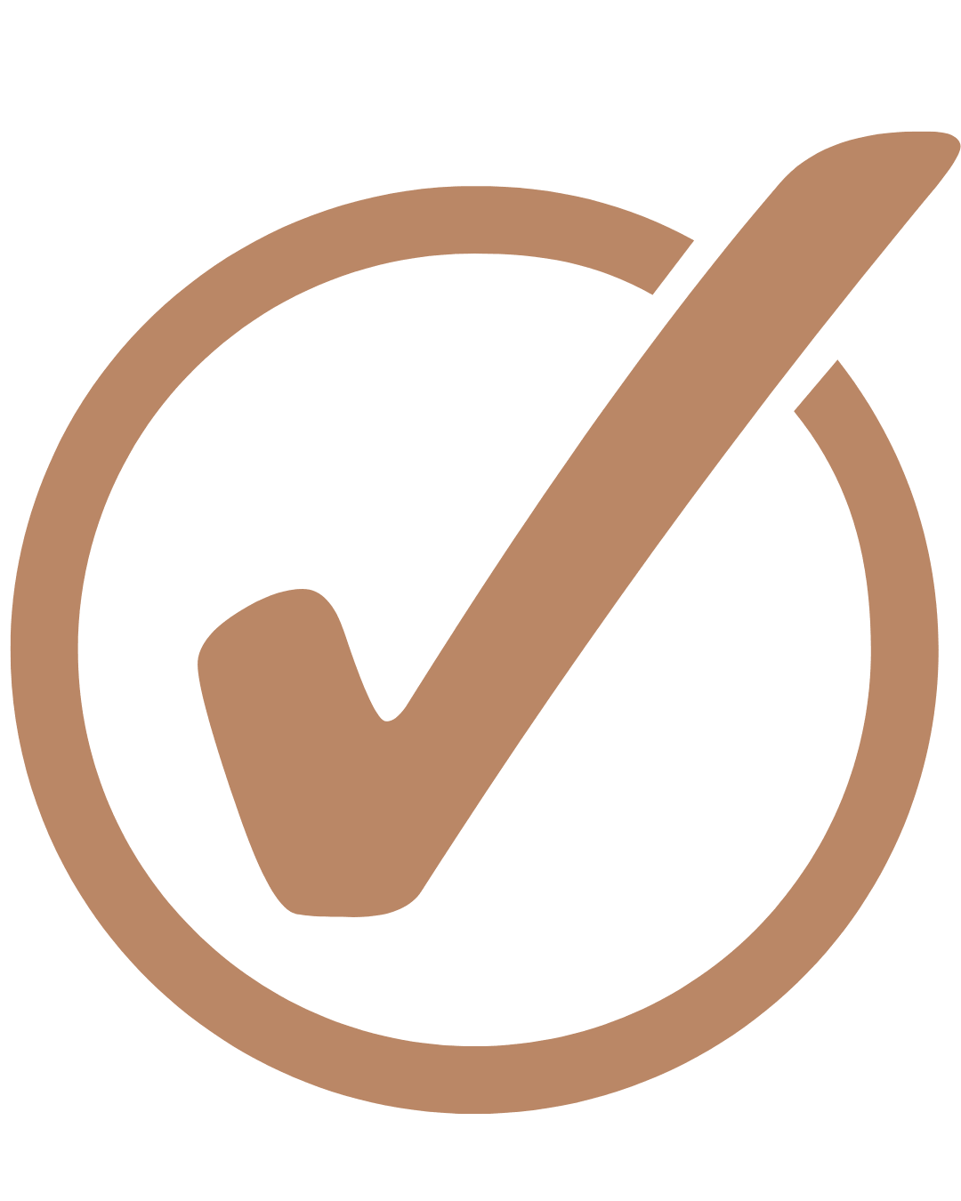 Brown check mark inside a brown circle on a black background.