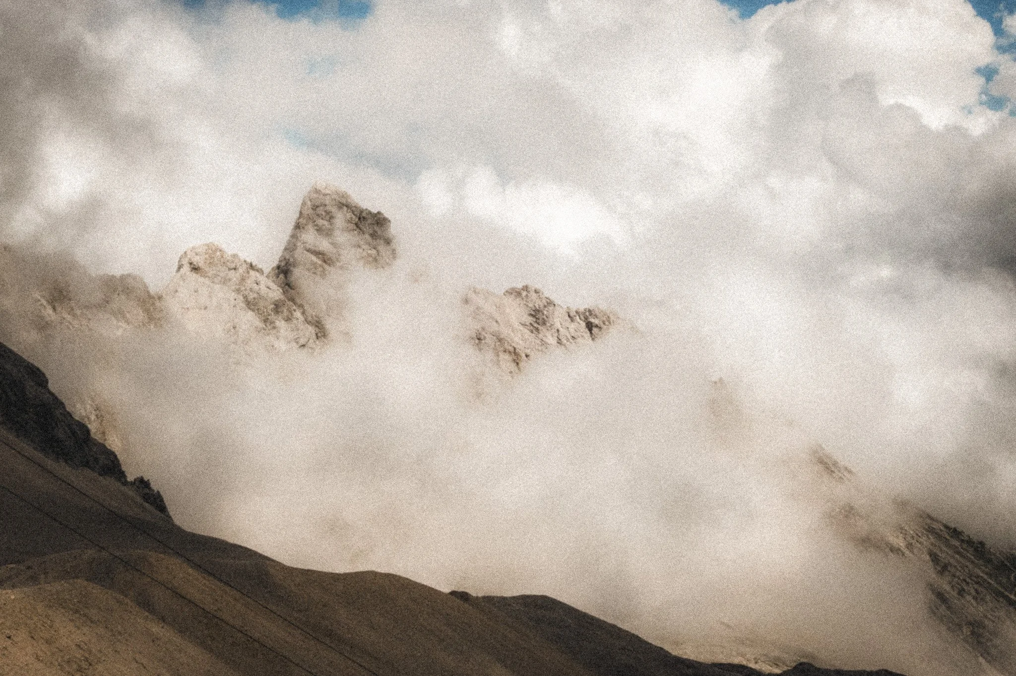 Bavarian Zugspitze seen through clouds.