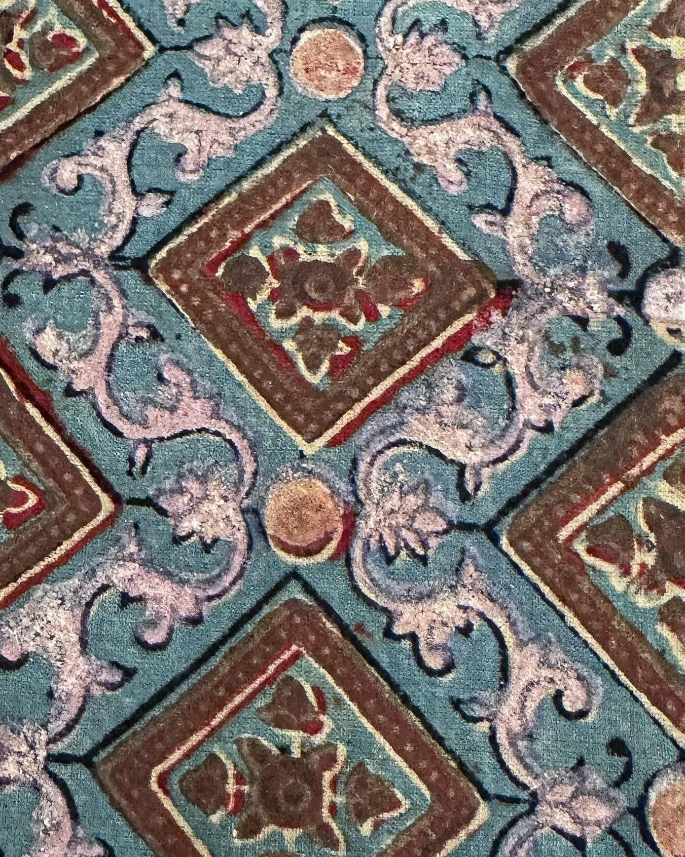 Ajrakh cloth in progress at Khatri Sufiyan Ismail’s workshop in Ajrakhpur - geometric pattern emerging through repeated resist printing and dyeing, the final depth still to come.