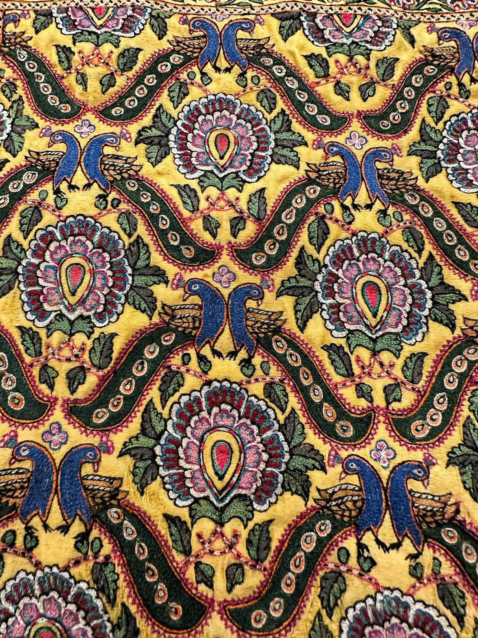 Antique embroidered silk skirt with peacock and floral motifs, Jaipur Royal household private collection, Rajasthan