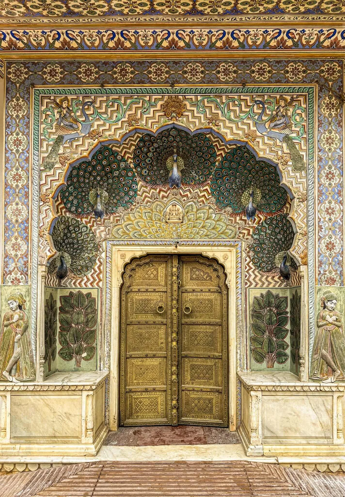 Peacock Gate at Pritam Niwas Chowk, City Palace Jaipur — one of four ornate ceremonial gates, Rajasthan