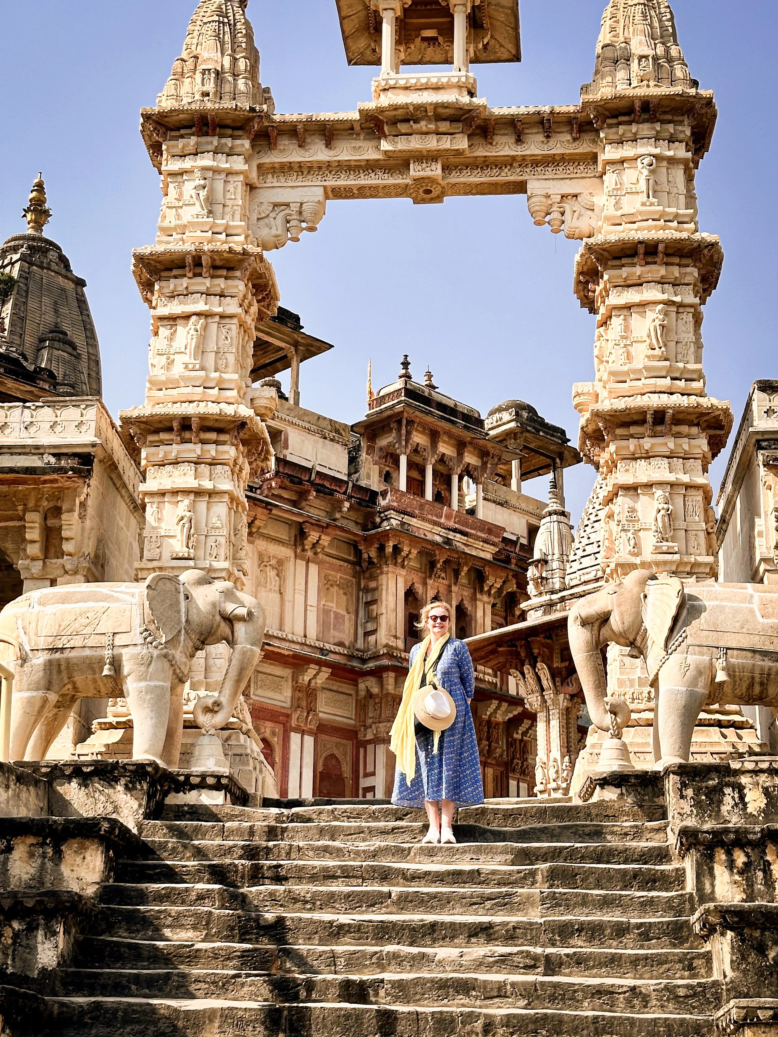 Bernadette O’Farrell at Jagat Shiromani Temple Amer, Jaipur — India with Bernadette textile journeys