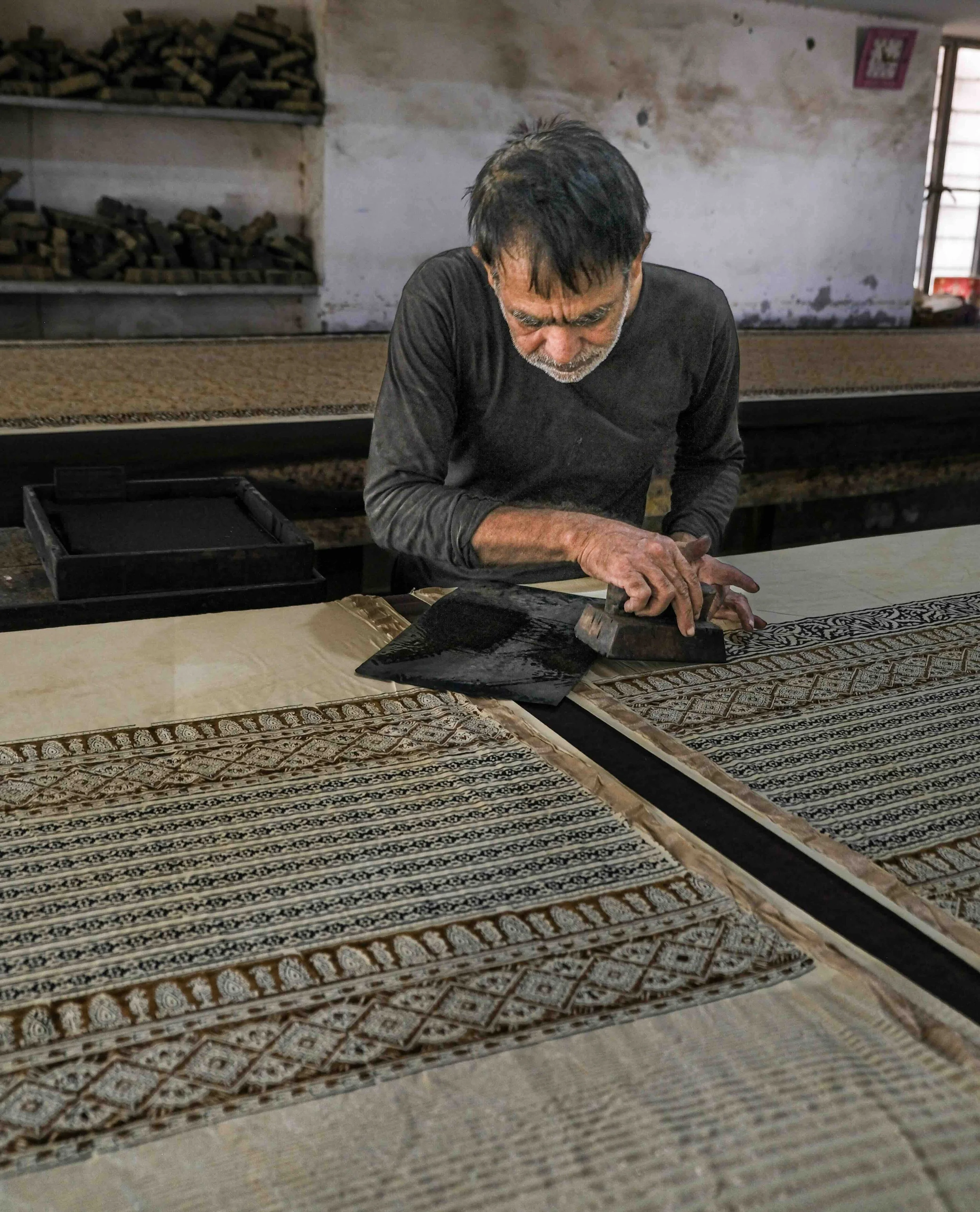 Artisan hand block printing with natural dye resist technique, Bagru, Rajasthan — India with Bernadette