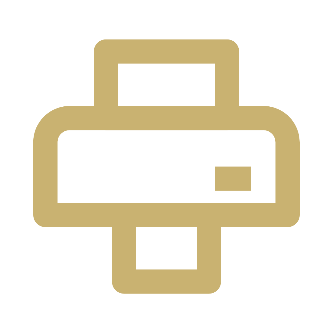 Gold-colored icon of a printer with paper coming out.