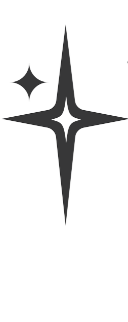 A stylized star-shaped emblem with a smaller star to the left.