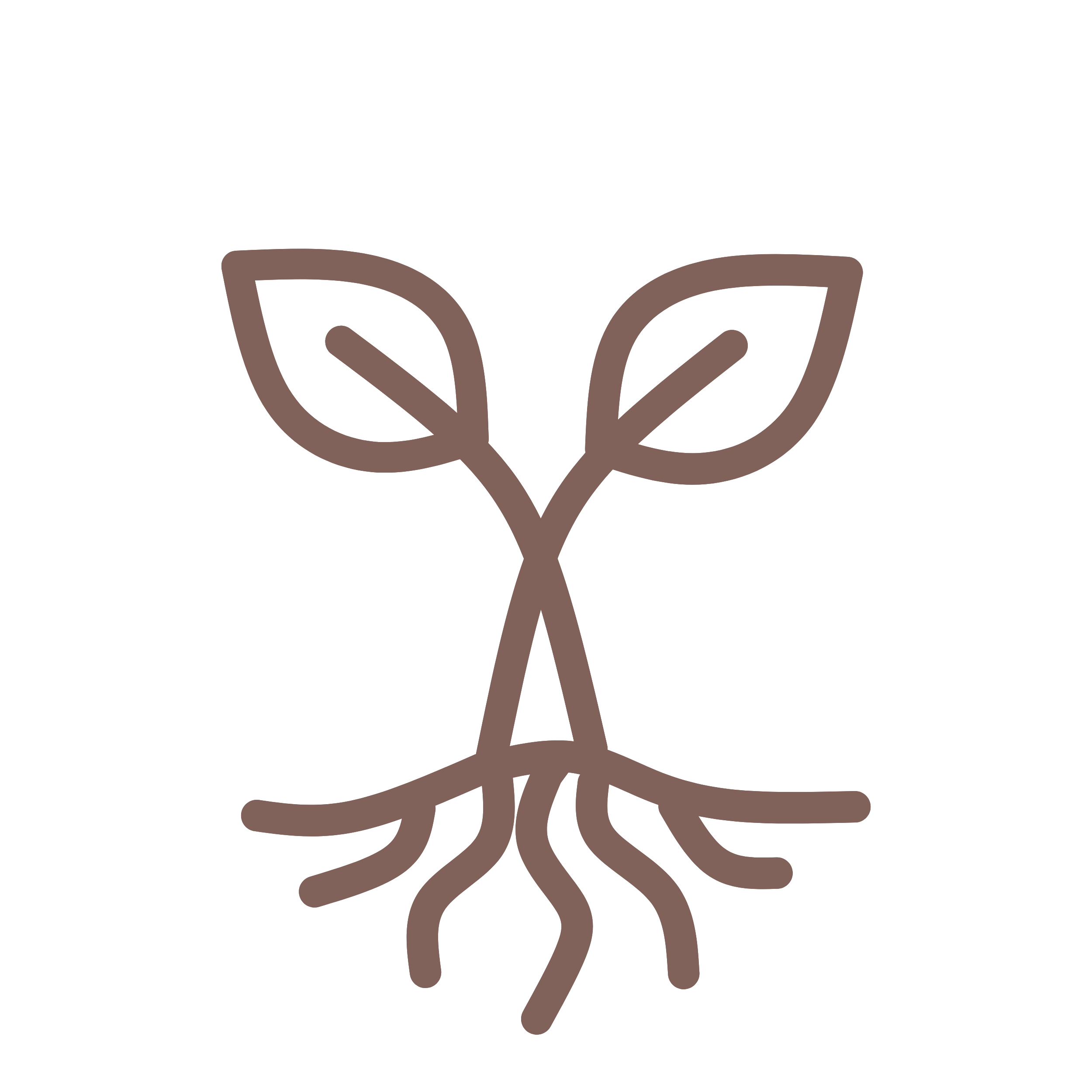 A minimalist line drawing of a sprouting plant.