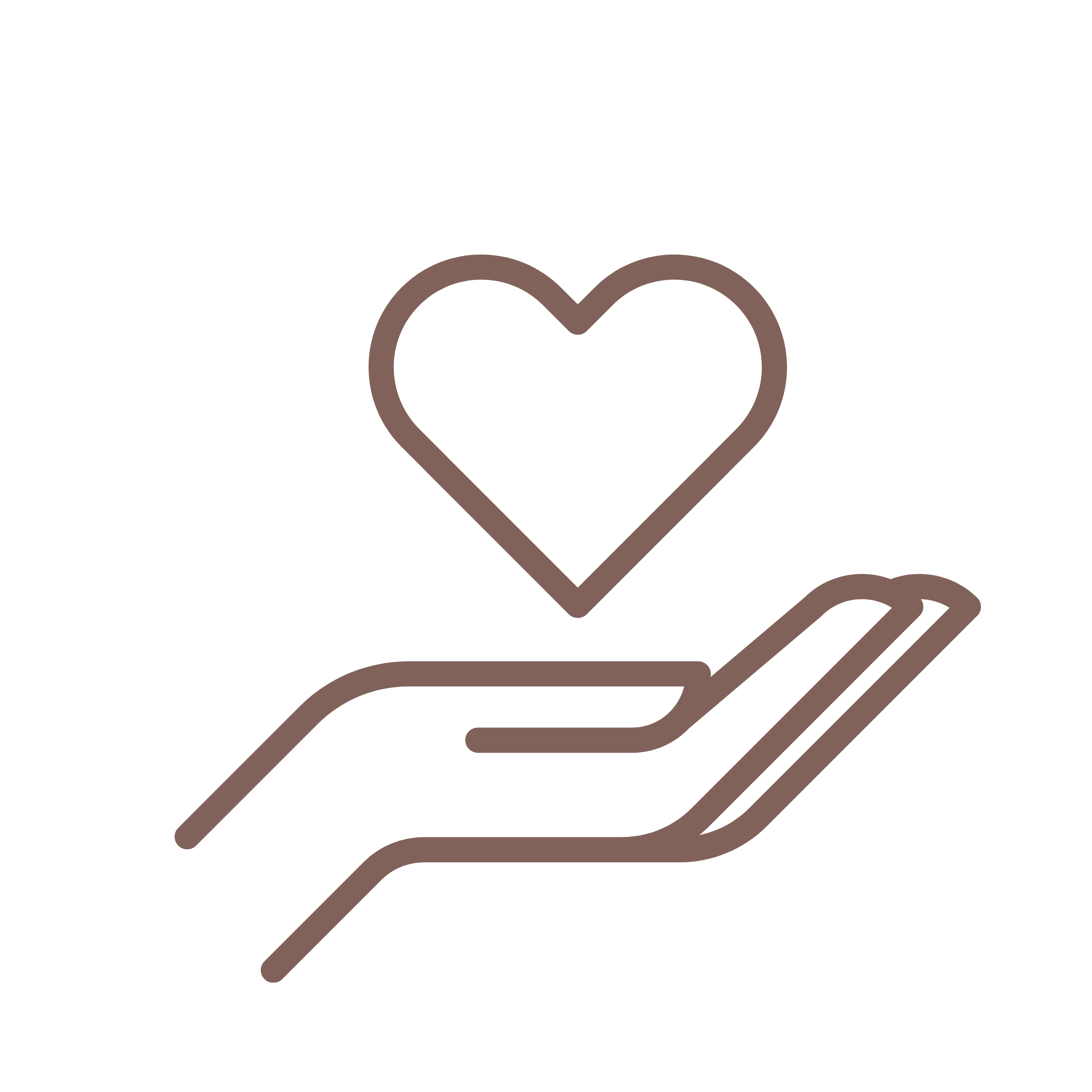 A simple drawing of a hand with a heart shape above it, using brown lines on a black background.