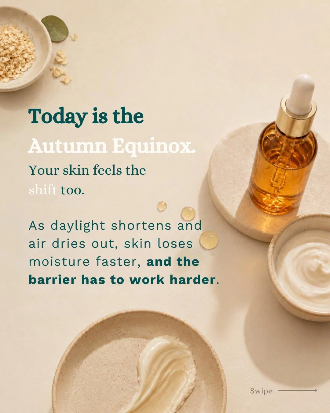 Today's the autumn equinox, the exact hinge between summer and fall. And your skin feels the shift as much as the calendar does.

As daylight shortens and the air dries out, skin loses moisture faster and your barrier has to work harder to keep up. I