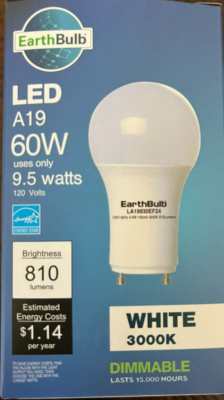 EarthBulb LED A19 GU24 Base 60w Replacement 9.5w Warm White Dimmable 3000k - package.png