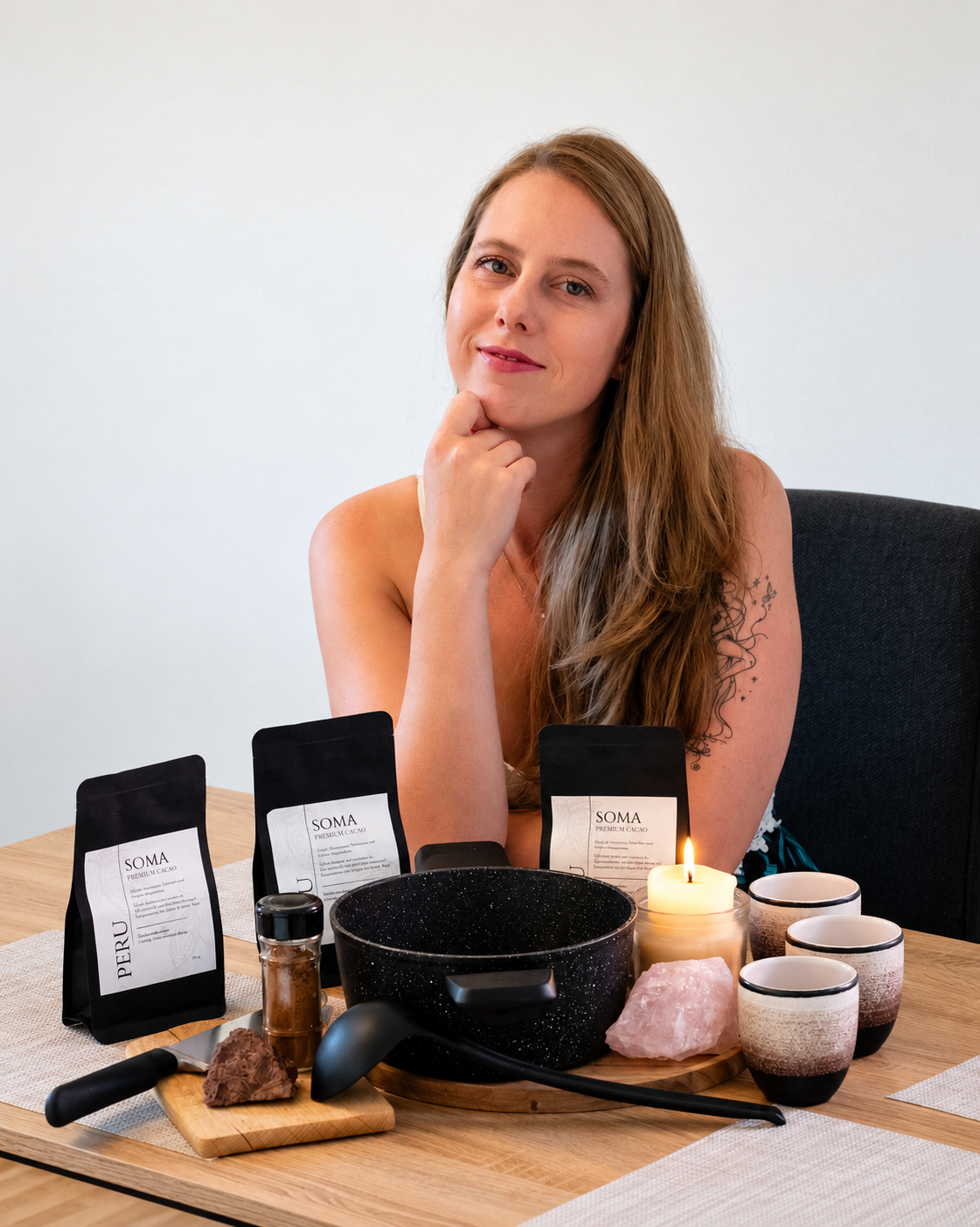 female entrepreneur with ceremonial cacao living slow and conscious