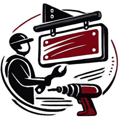 Graphic of a person working on a computer with a large circuit board and red and black components.