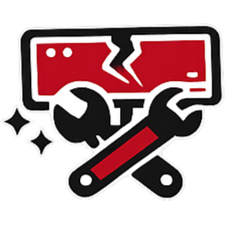 A graphic of a cracked red warning sign with two crossed wrenches in front.