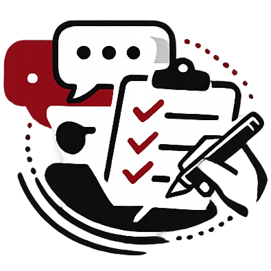Icons of a chat bubble, a checklist with checkmarks, and a pen, representing communication and task management.