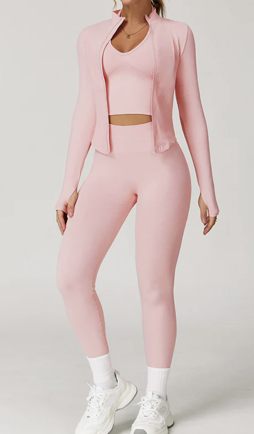 Size Small-3 Piece Set- Jacket, Halter Tank Top, and Butt Scrunch Leggings