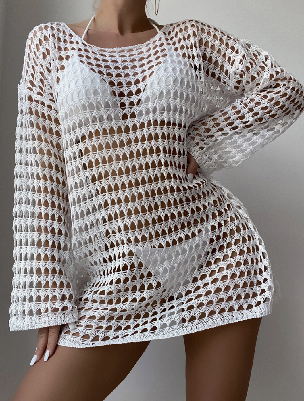 Sexy Knitted Cut-Out Pullover Bikini Blouse