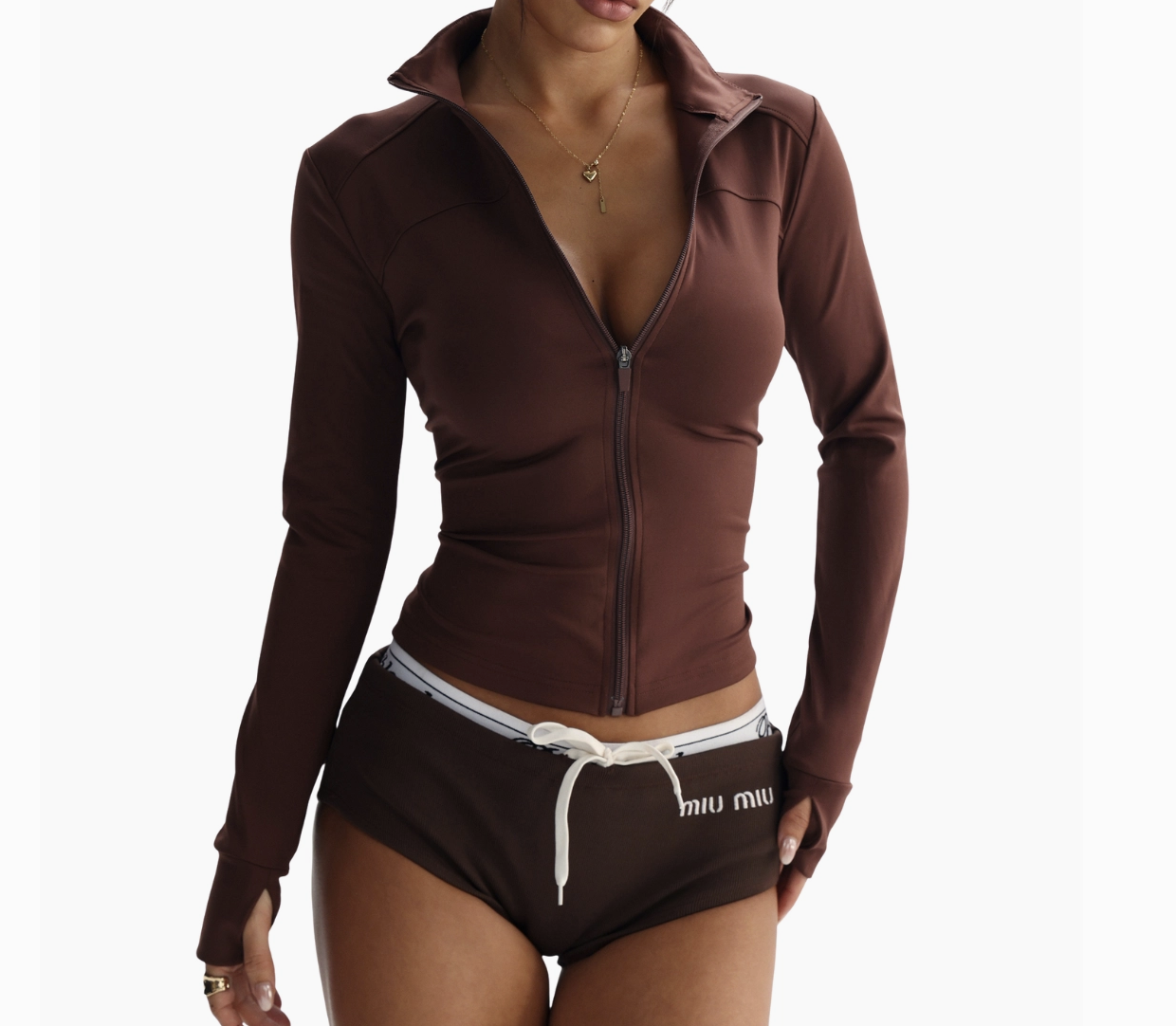 Brown Zip Up form fitting jacket