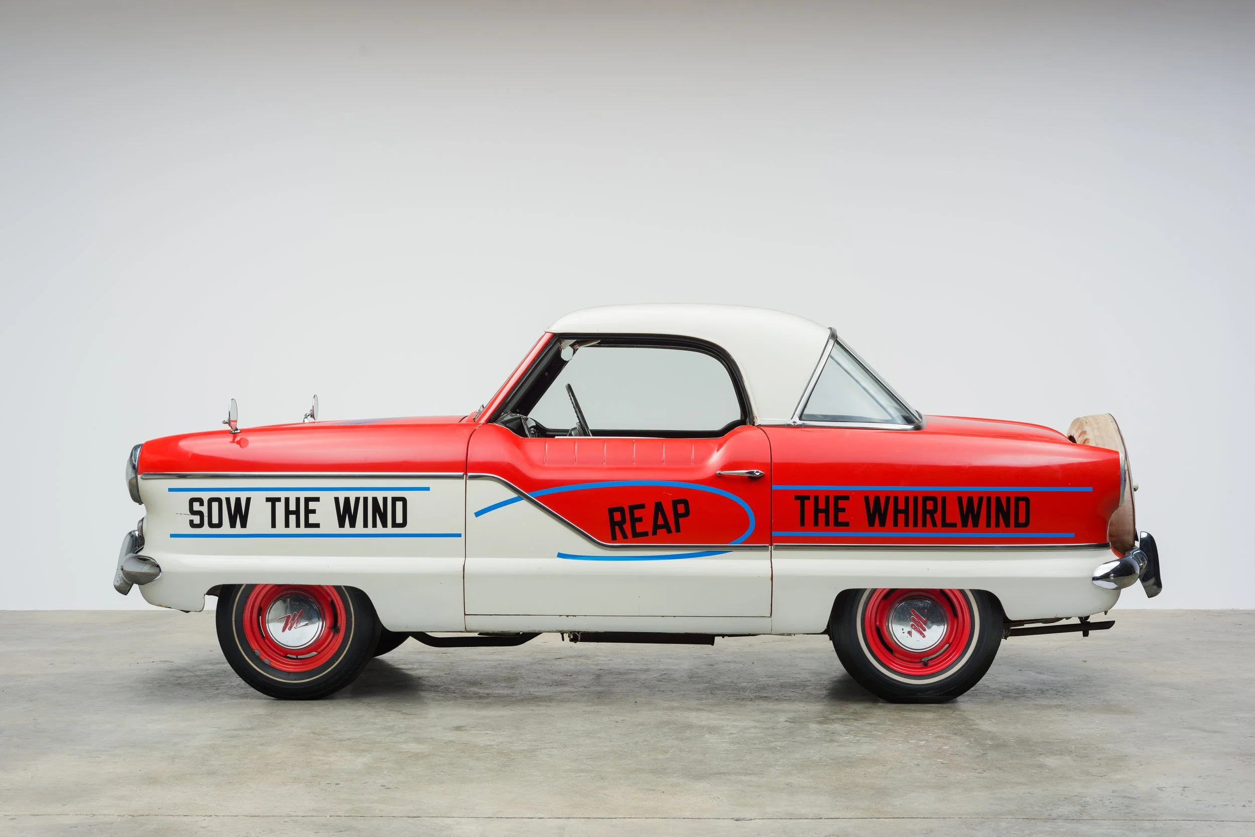 Lawrence Weiner Art Car, "Sow the Wind, Reap the Whirlwind," 2015