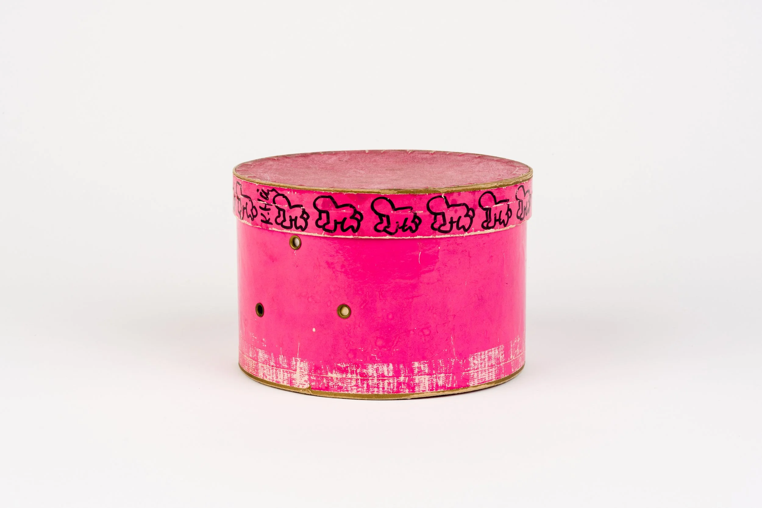 Keith Haring, "Untitled (pink hat box)," c. 1985 