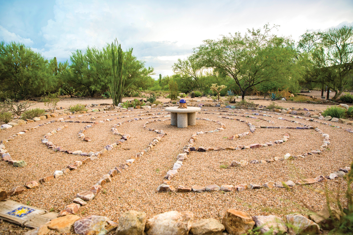 The walking labyrinth outside The Lodge, in the shape of a desert tortoise
