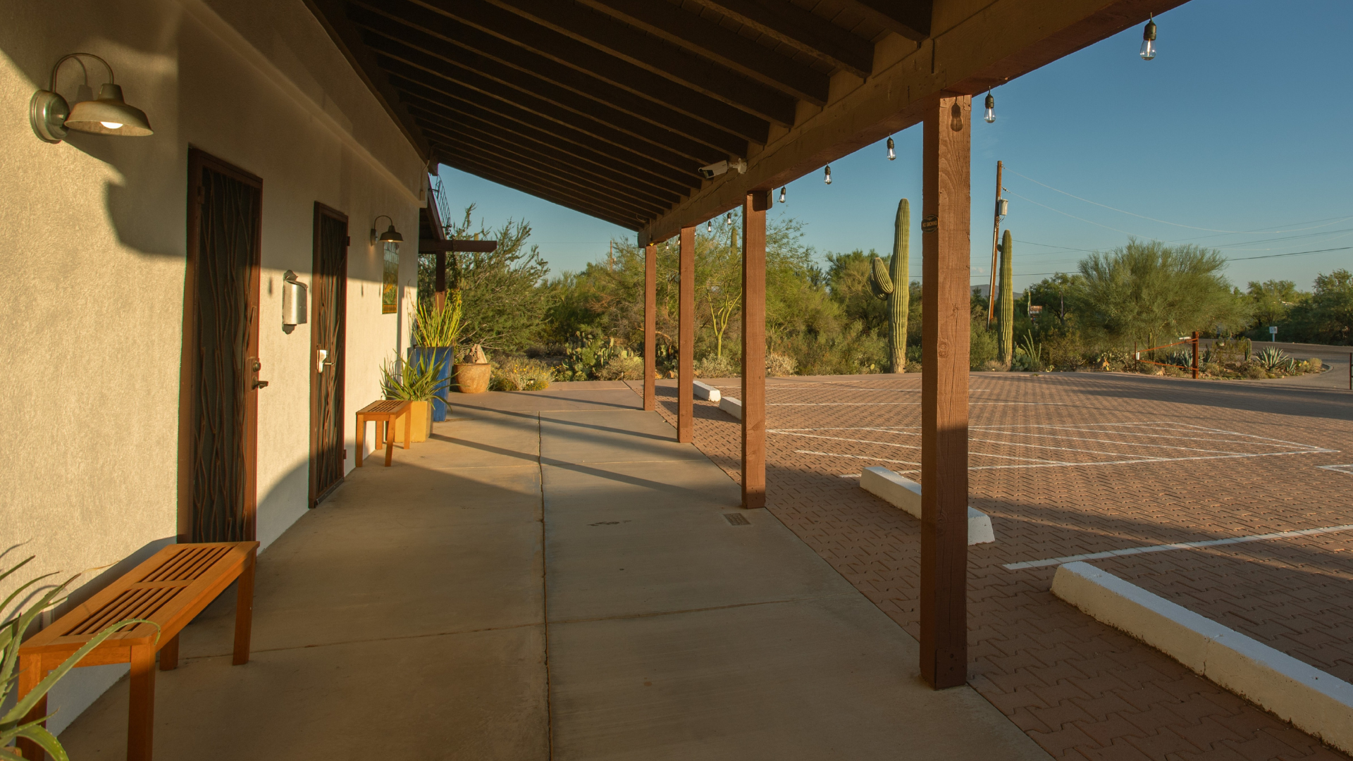 The front entrance of The Inn at golden hour