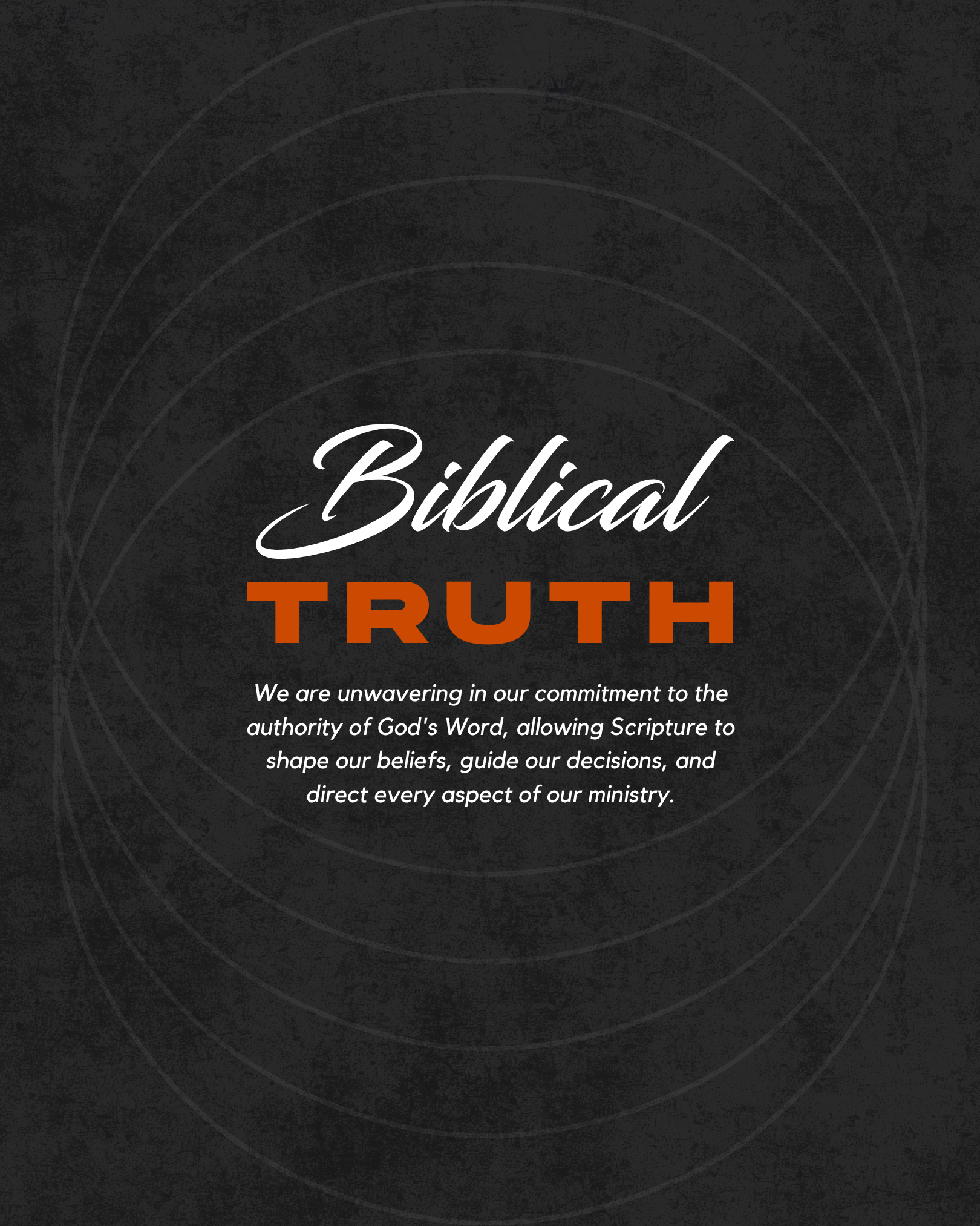 A black background with a radial pattern and the words "Biblical TRUTH" in large white and orange font, and a paragraph of white text underneath.
