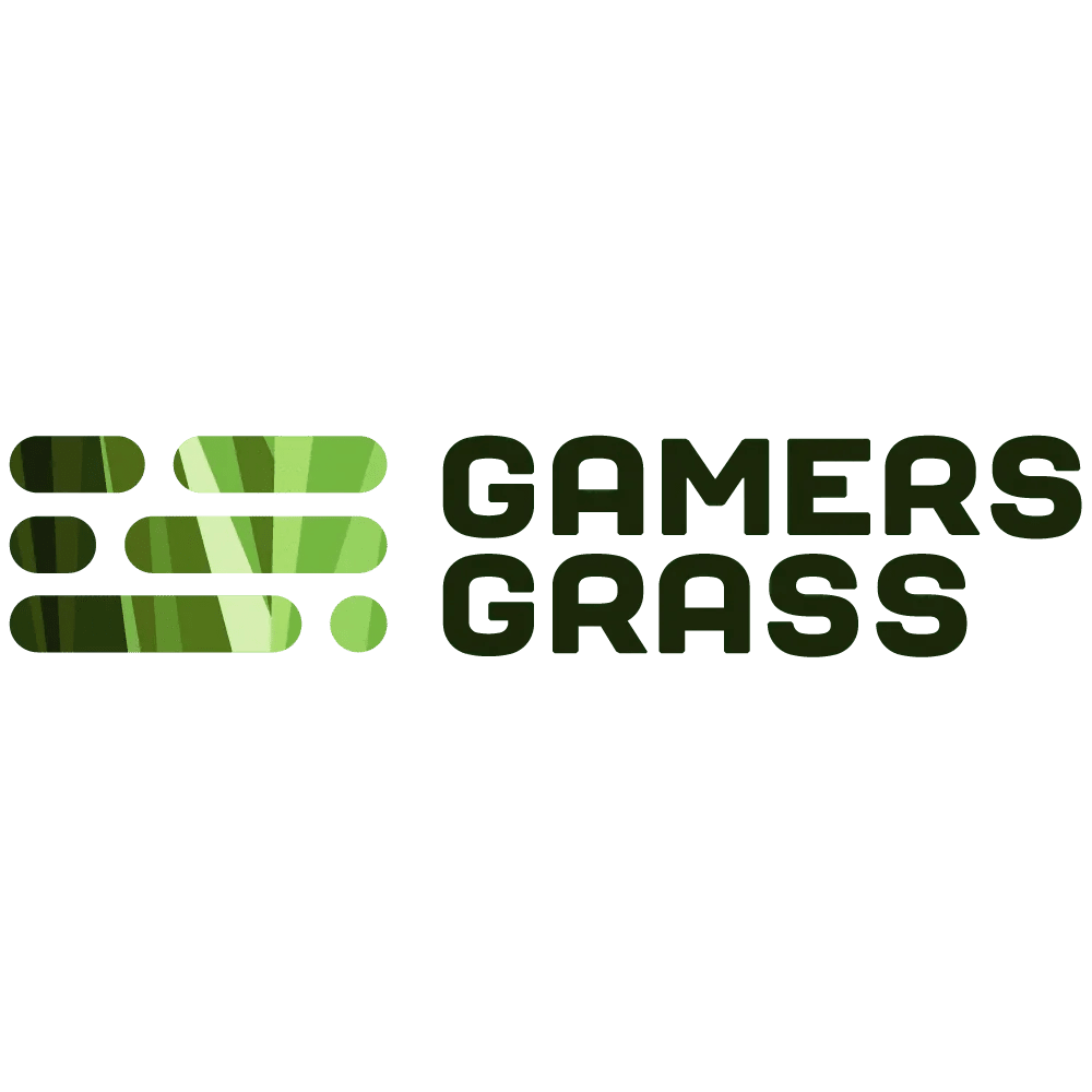 Logo mit grünen Pflanzen und dem Text "GAMERS GRASS"