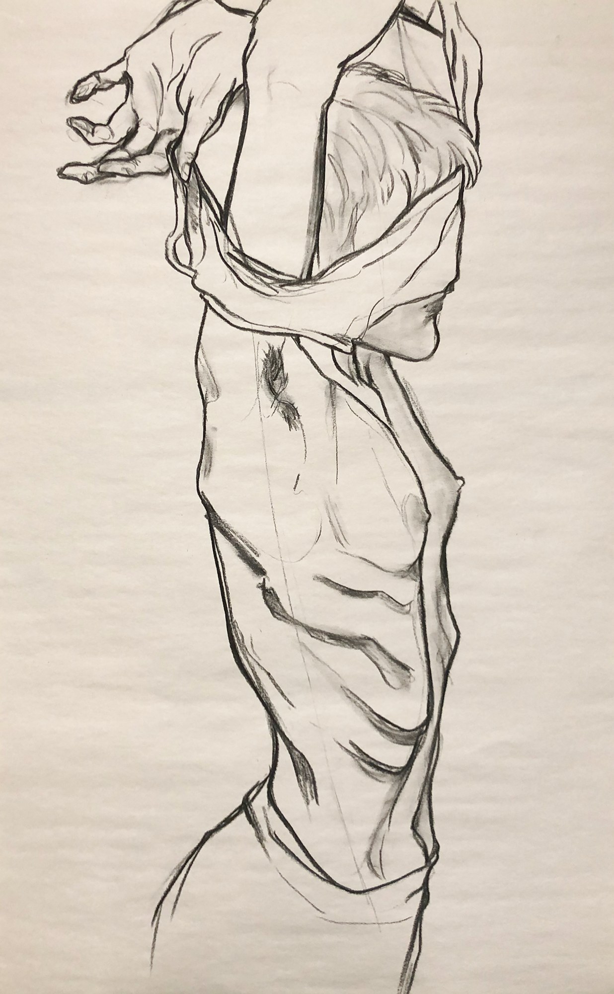 Taking off My Skin Study, Vine Charcoal on Newsprint, 36 x 20in., 2021