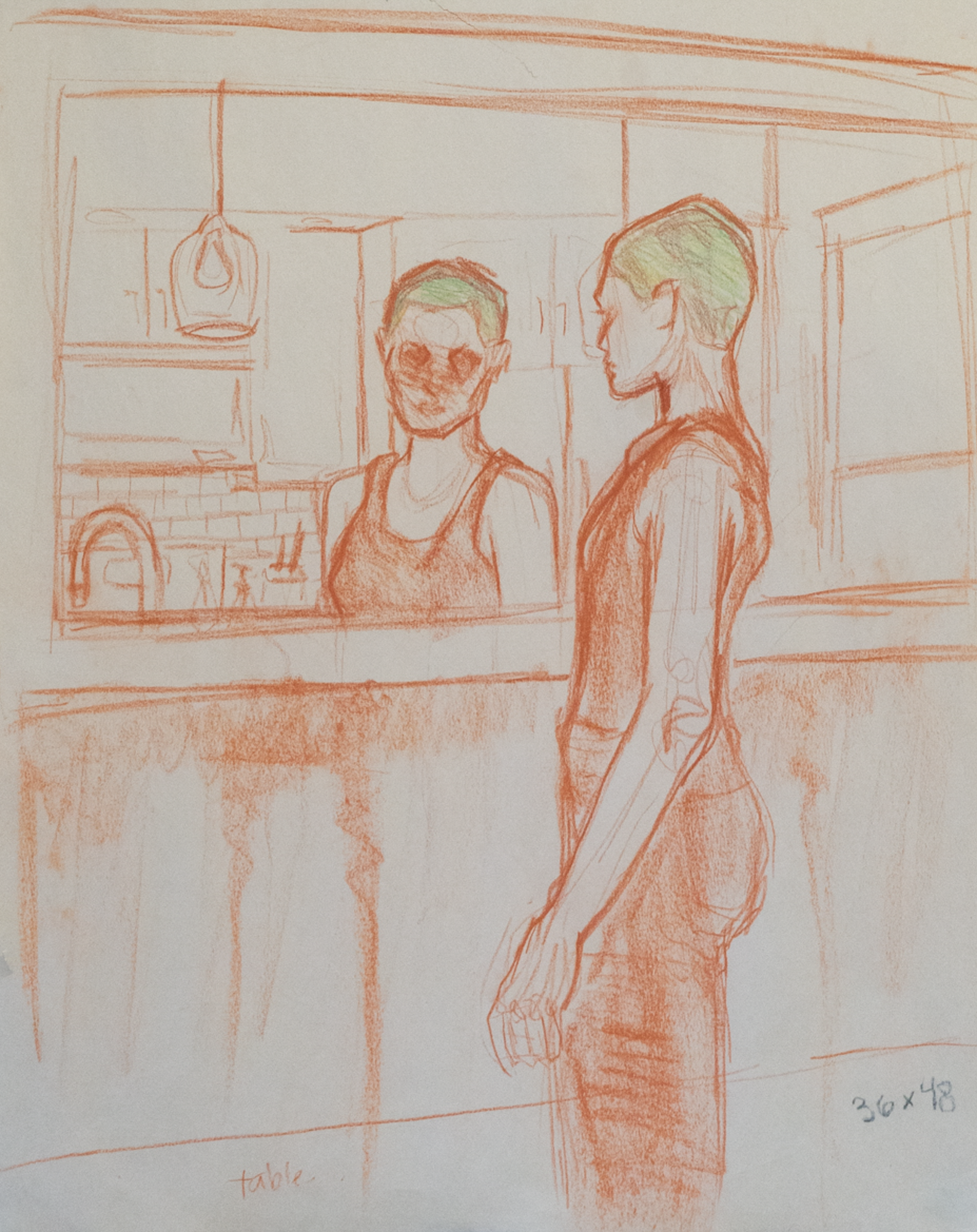 See Myself Study, Conte Crayon on Newsprint, 36 x 24in., 2020