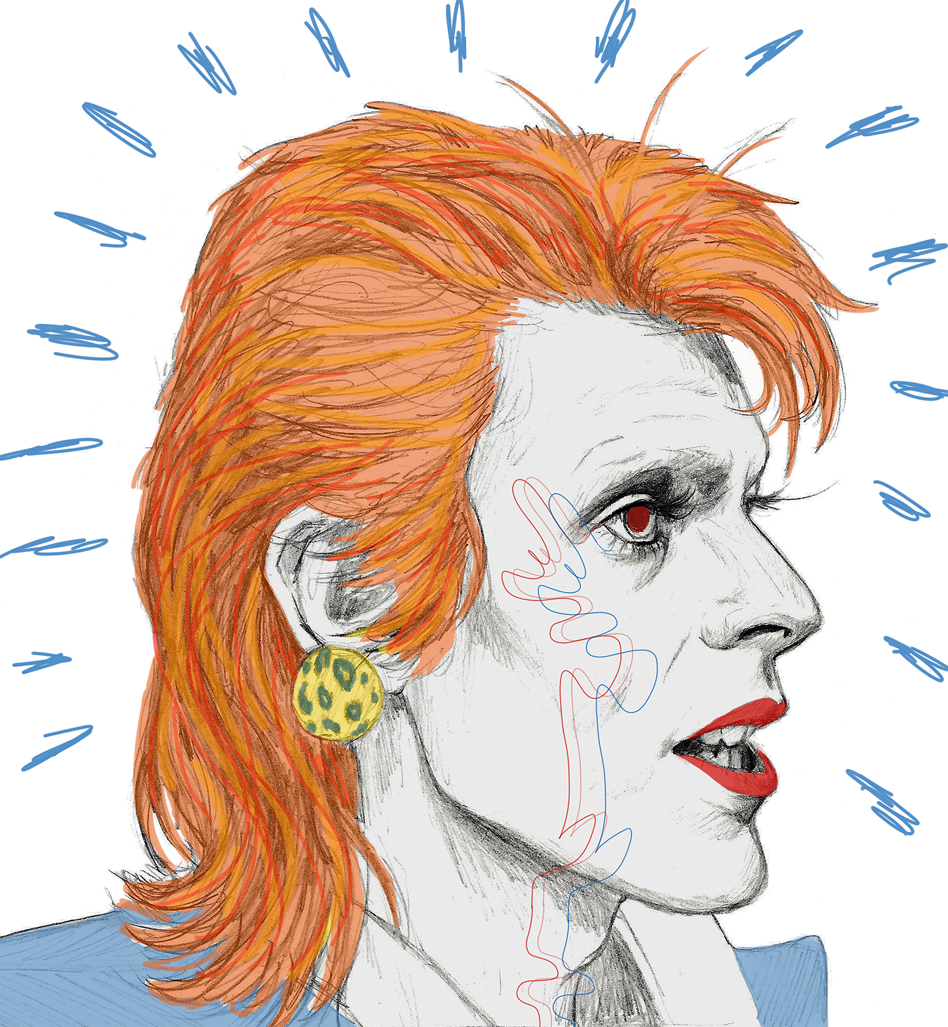 Ziggy 1973, Graphite Drawing and Digital Media, 2019