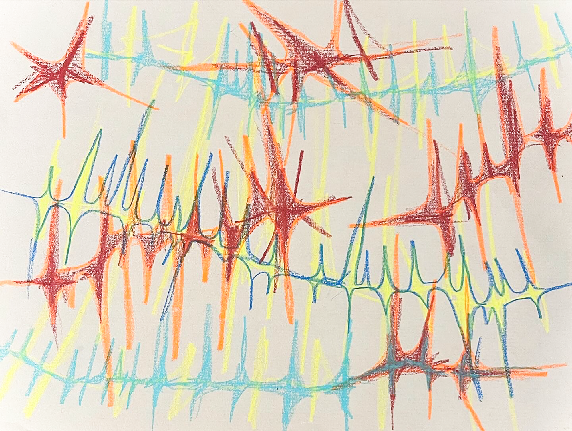 Star Chain #4, Chalk Pastel and Colored Pencil, 6x 8in., 2023
