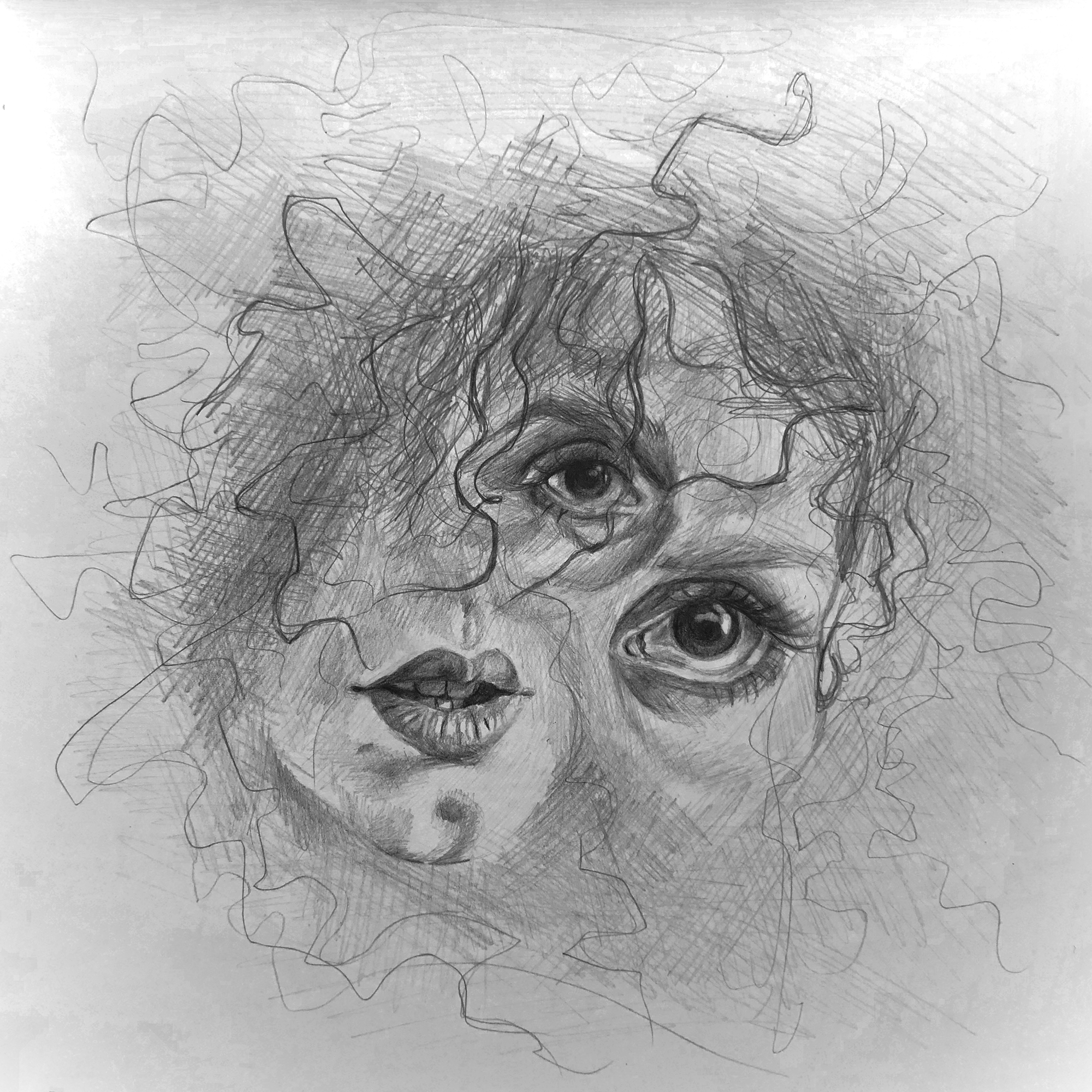 Elsa Fragments, 8 x 8 in., Graphite, 2019