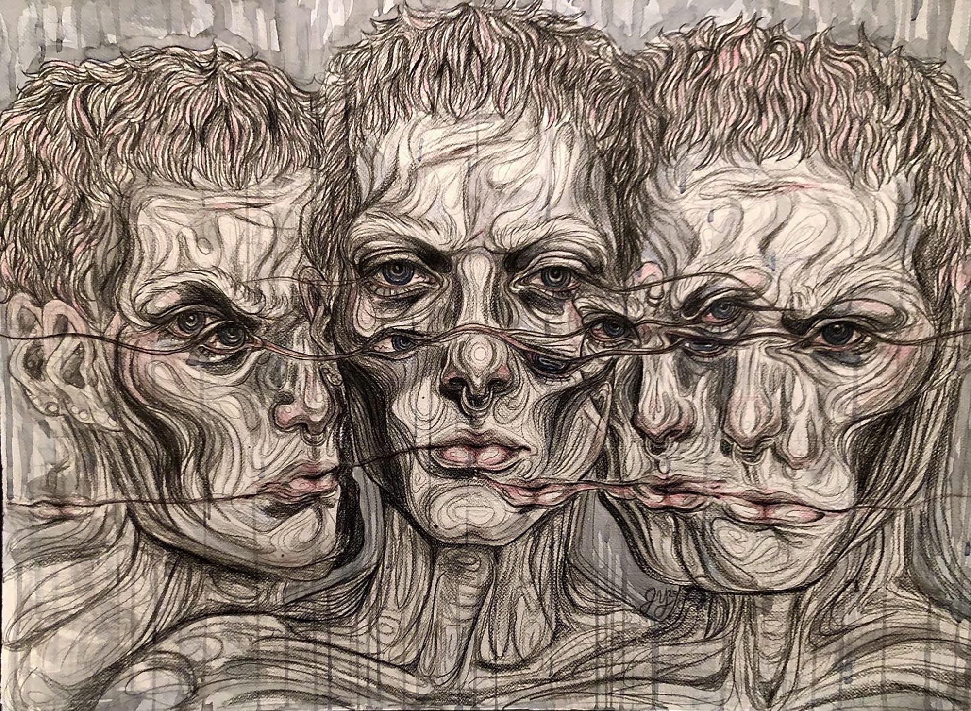 What do you see in the mirror?, Mixed Media on Paper, 20 x 33 in., 2019