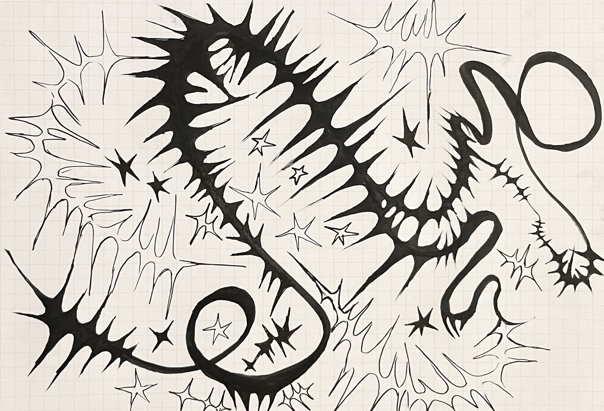 Star Chain #2, Ink on Grid Paper, 2024