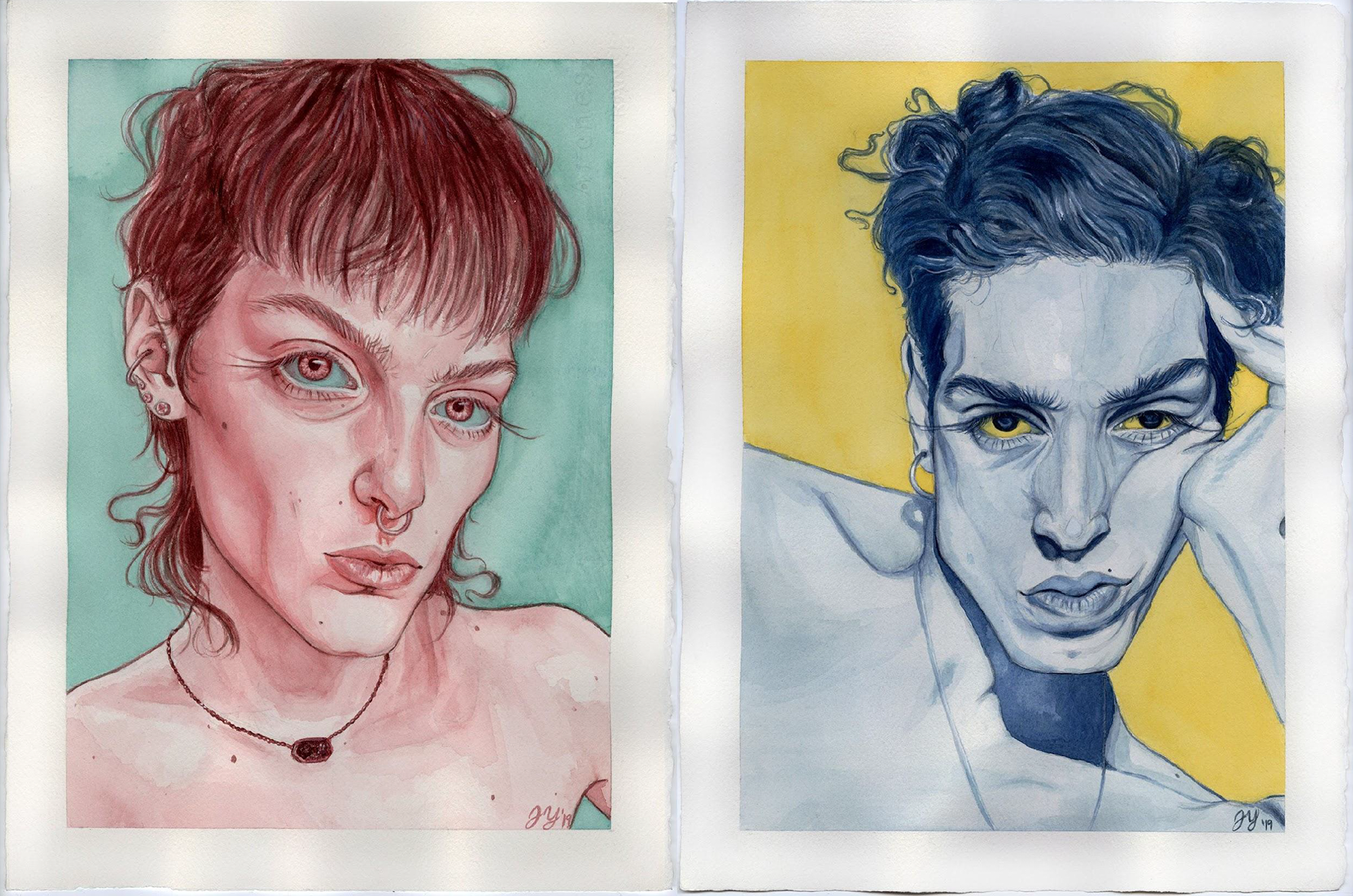 Wait (Diptych), Watercolor on Paper, 15 x 11in. each, 2019