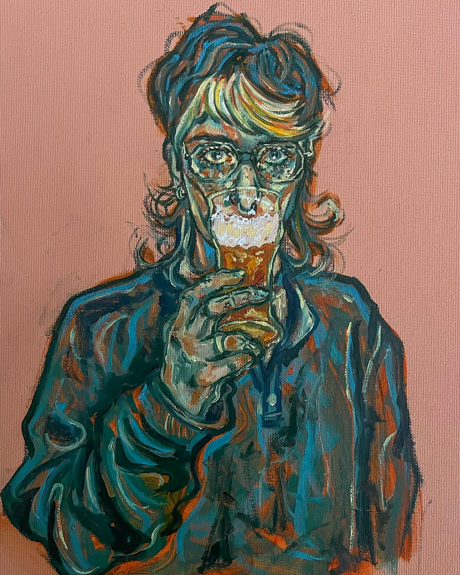 Belvis' Birthday Beer, Oil on Canvas Pad, 16 x 12in., 2023