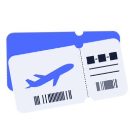 Airplane ticket with barcode and airline logo, placed on a dark background.