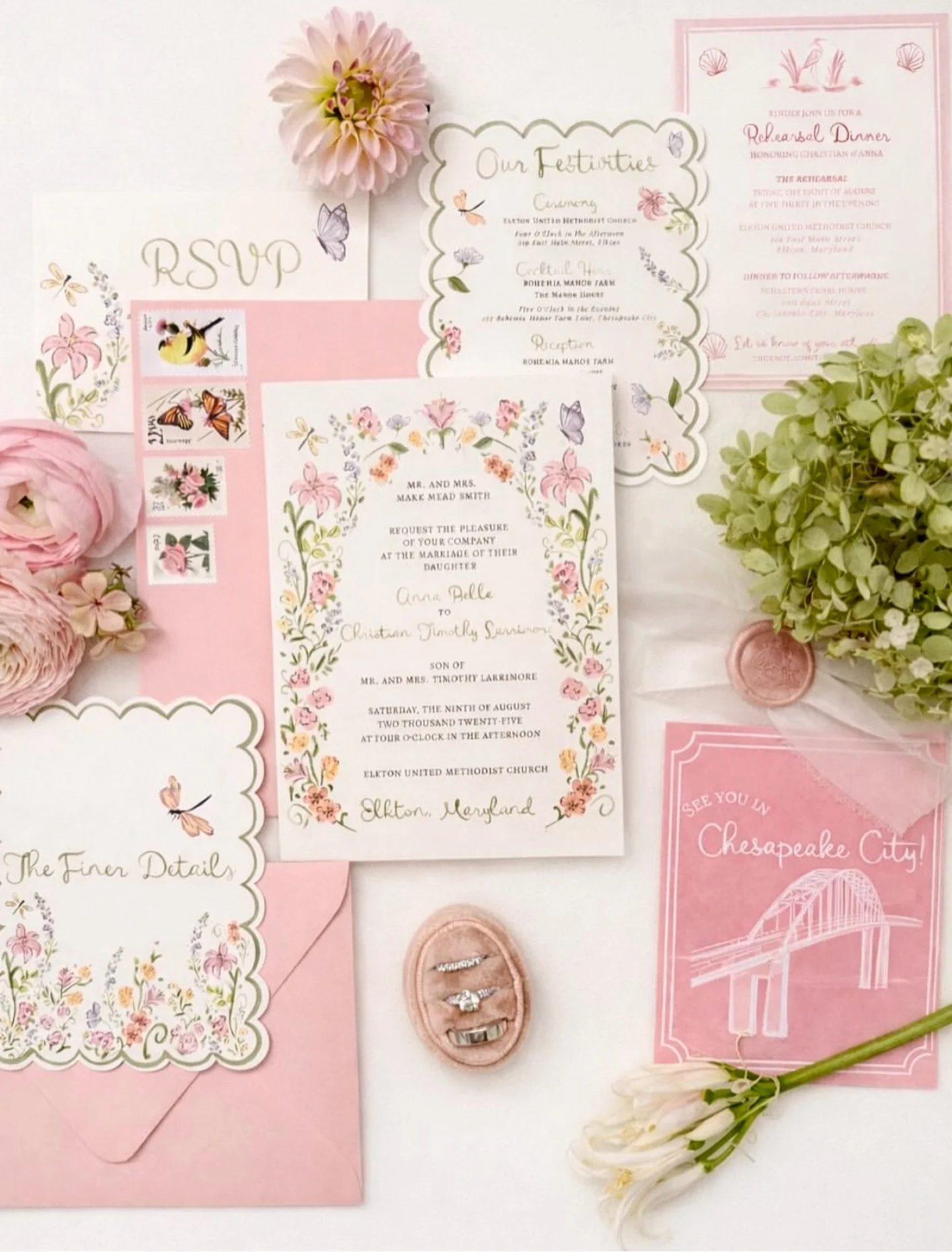 a full garden style invite custom designed for our beautiful couple who tied the knot this past summer @annaasmith 🌸🦋💜