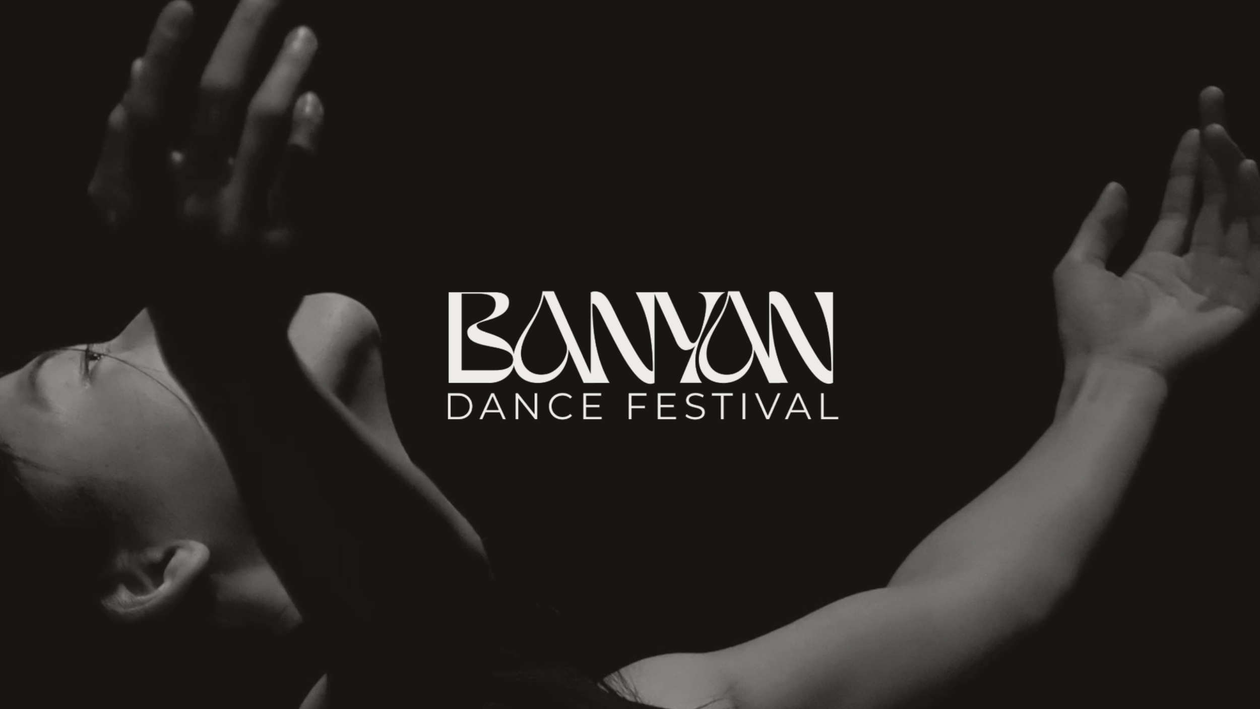 Black and white image of two dancers' faces and hands overlapping with the text 'Lawmann Dance Festival' in the center.
