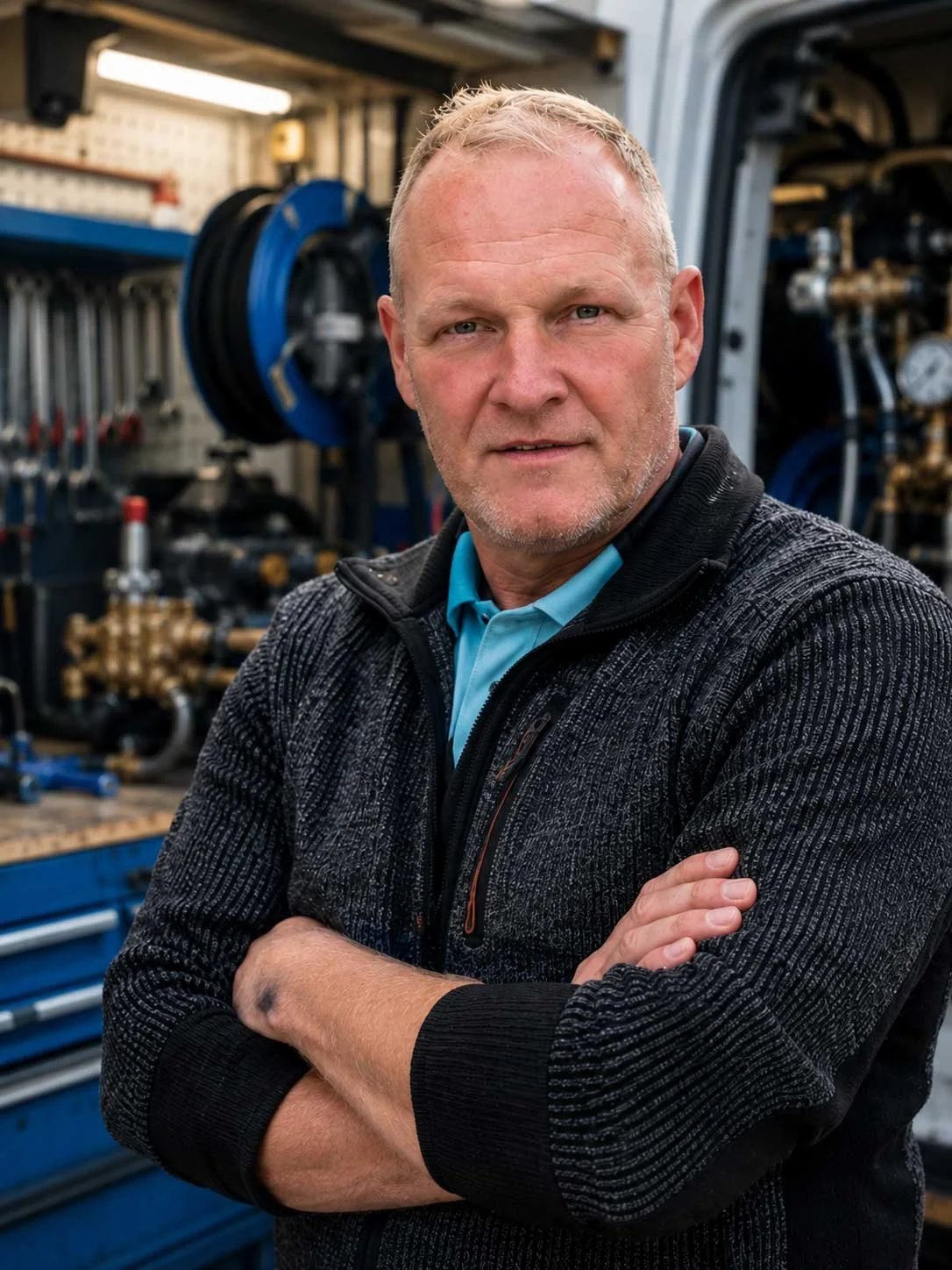Portrait von Alexander Richter, Spezialist für Hochdruck-, Wartungs- und Anwendungstechnik bei 2Moskito. Er unterstützt Kunden praxisnah bei Maschinen, Reinigungstechnik und technischen Abläufen