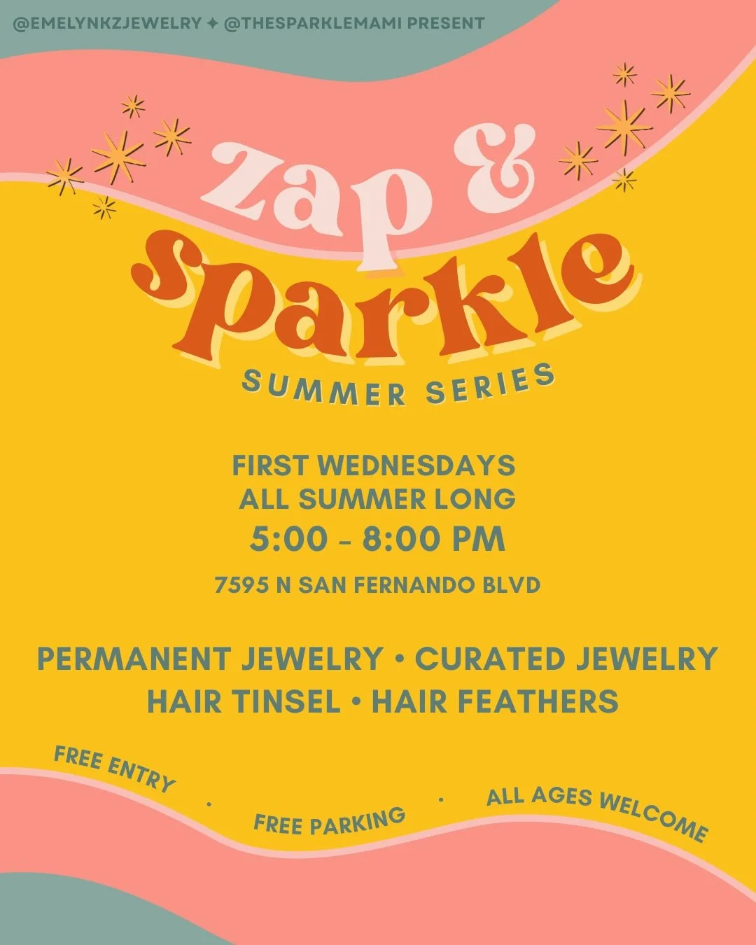 Zap and Sparkle Summer Series 🍉👙☀️

We&rsquo;re teaming up all summer long for a monthly pop-up filled with all things sparkly head to toe. ✨

For the valley girlies, the girly pops on summer break, and the girls who work weekends and can&rsquo;t m