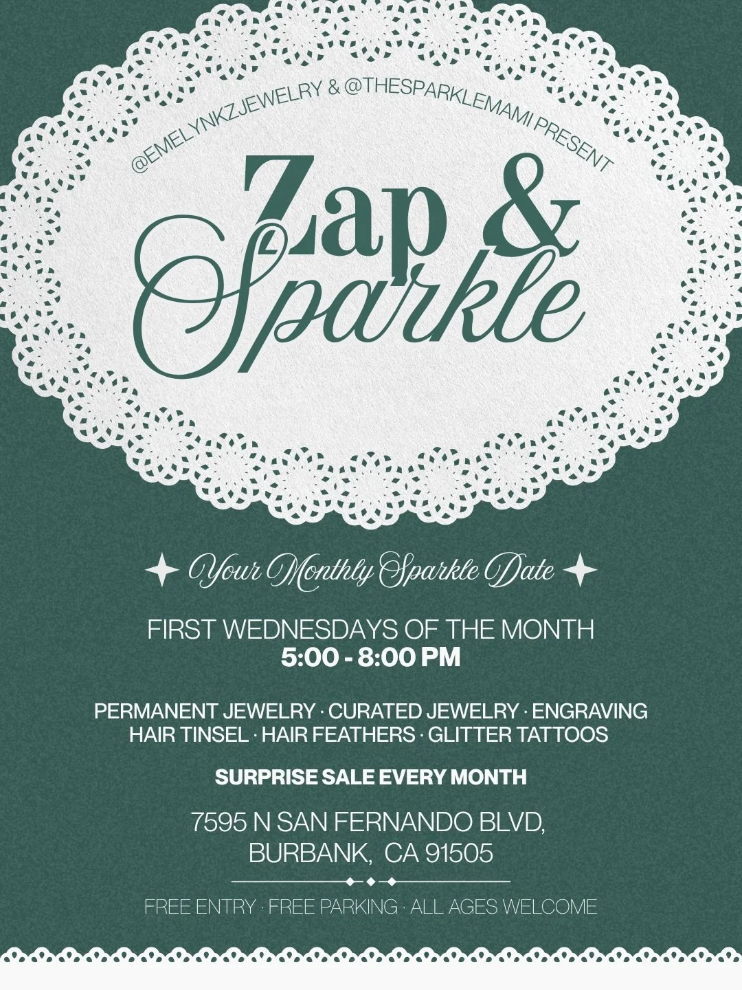 Our summer Zap &amp; Sparkle series was such a hit, we&rsquo;re making it monthly! ✨⚡️

@emelynkzjewelry and I are teaming up every first Wednesday of the month for your monthly sparkle date 💌

And our first one is THIS WEDNESDAY, October 7th! ✨

Pe