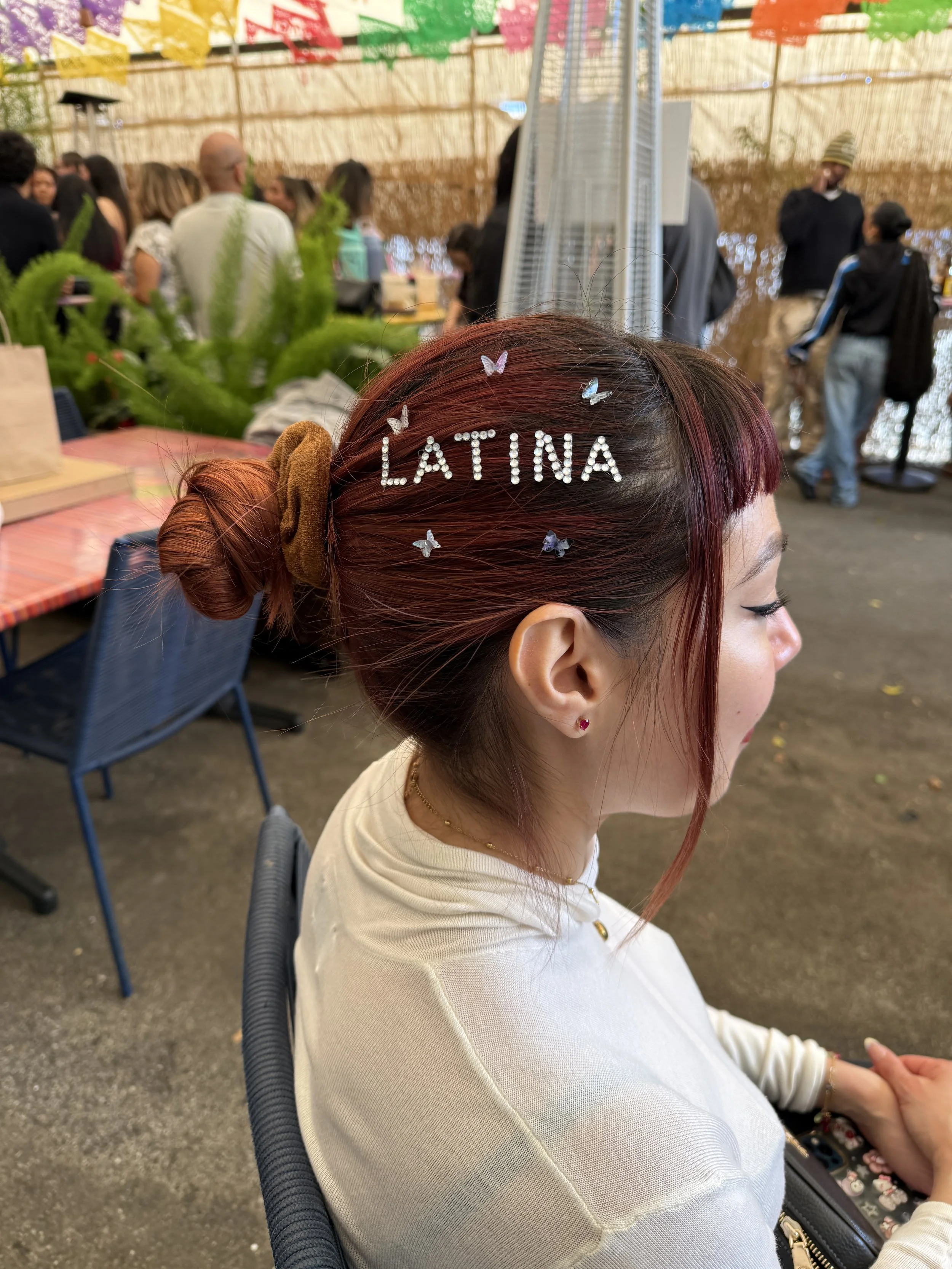 Custom rhinestone hair gem text design