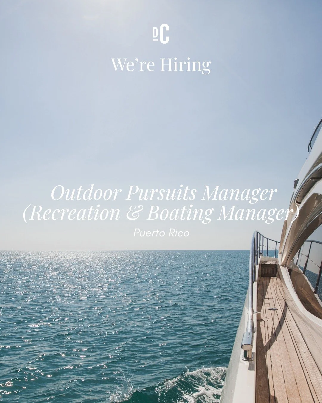 Outdoor Pursuits Manager | Puerto Rico

Package &amp; Benefits
&bull; $85,000&ndash;$95,000 USD salary
&bull; Comprehensive health insurance
&bull; Temporary accommodation + relocation support
&bull; Opportunity to join a luxury private club at pre-o