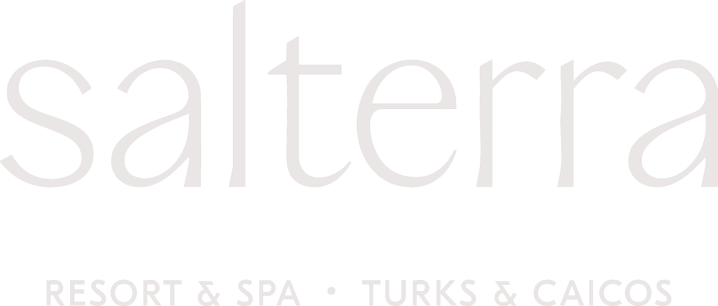 Logo of Salterva Resort & Spa in Turks and Caicos, with black background and large white stylized text 'salterva', and smaller text below indicating location.