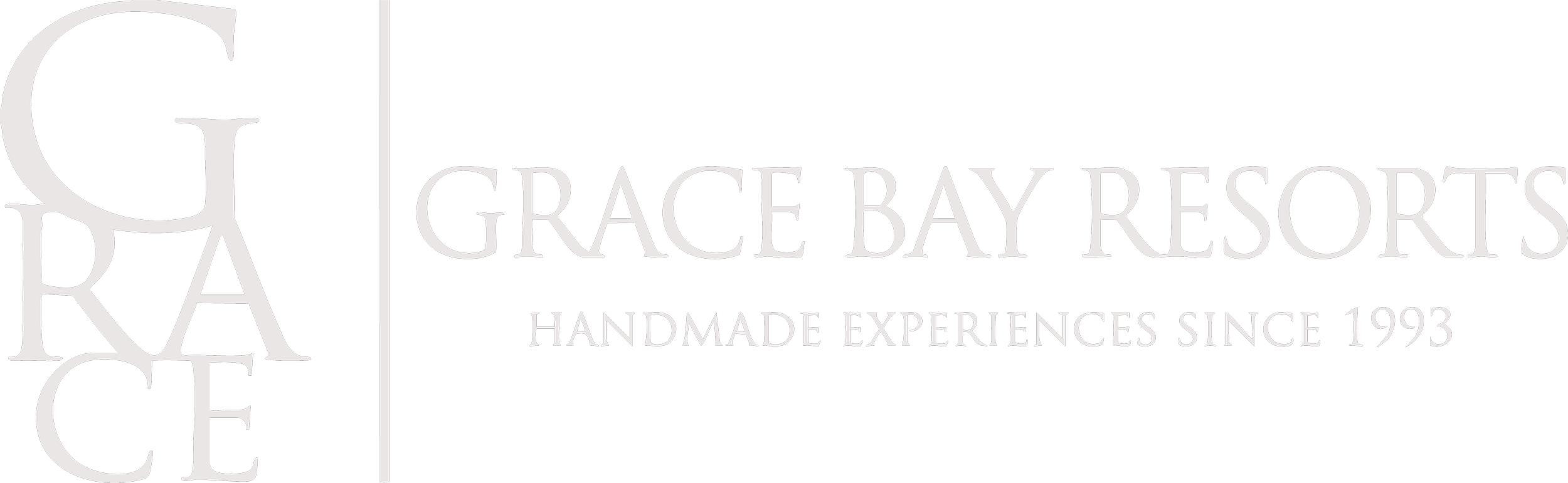 Black and white logo for Grace Bay Resorts with stylized text and tagline 'Handmade Experiences Since 1993'