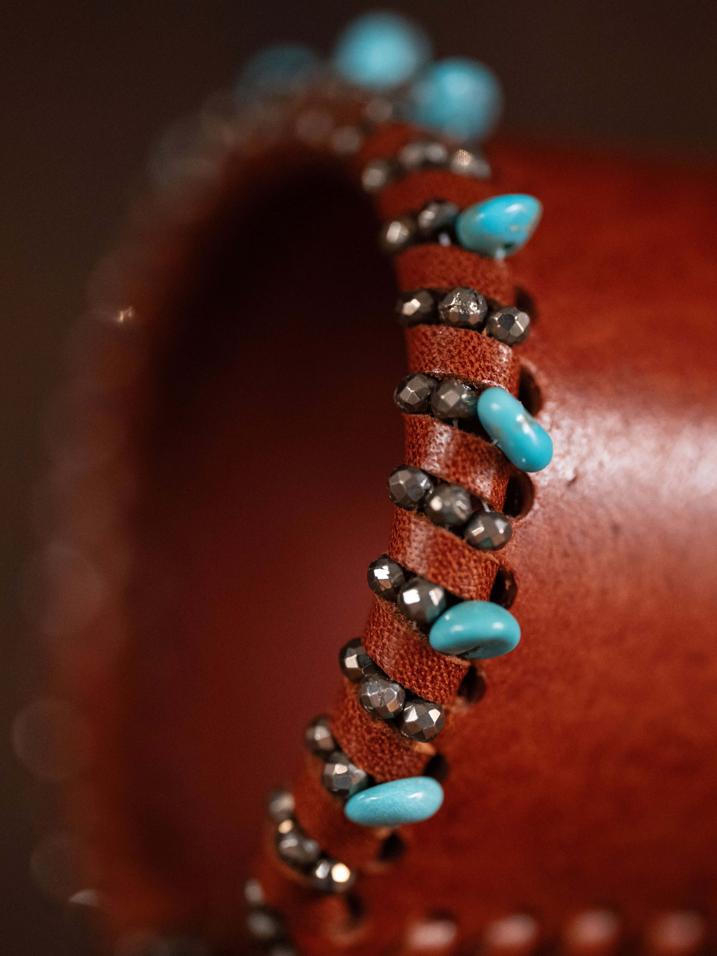Tryptych VIII Brown Leather Turquoise Medium Bead Detail.jpg