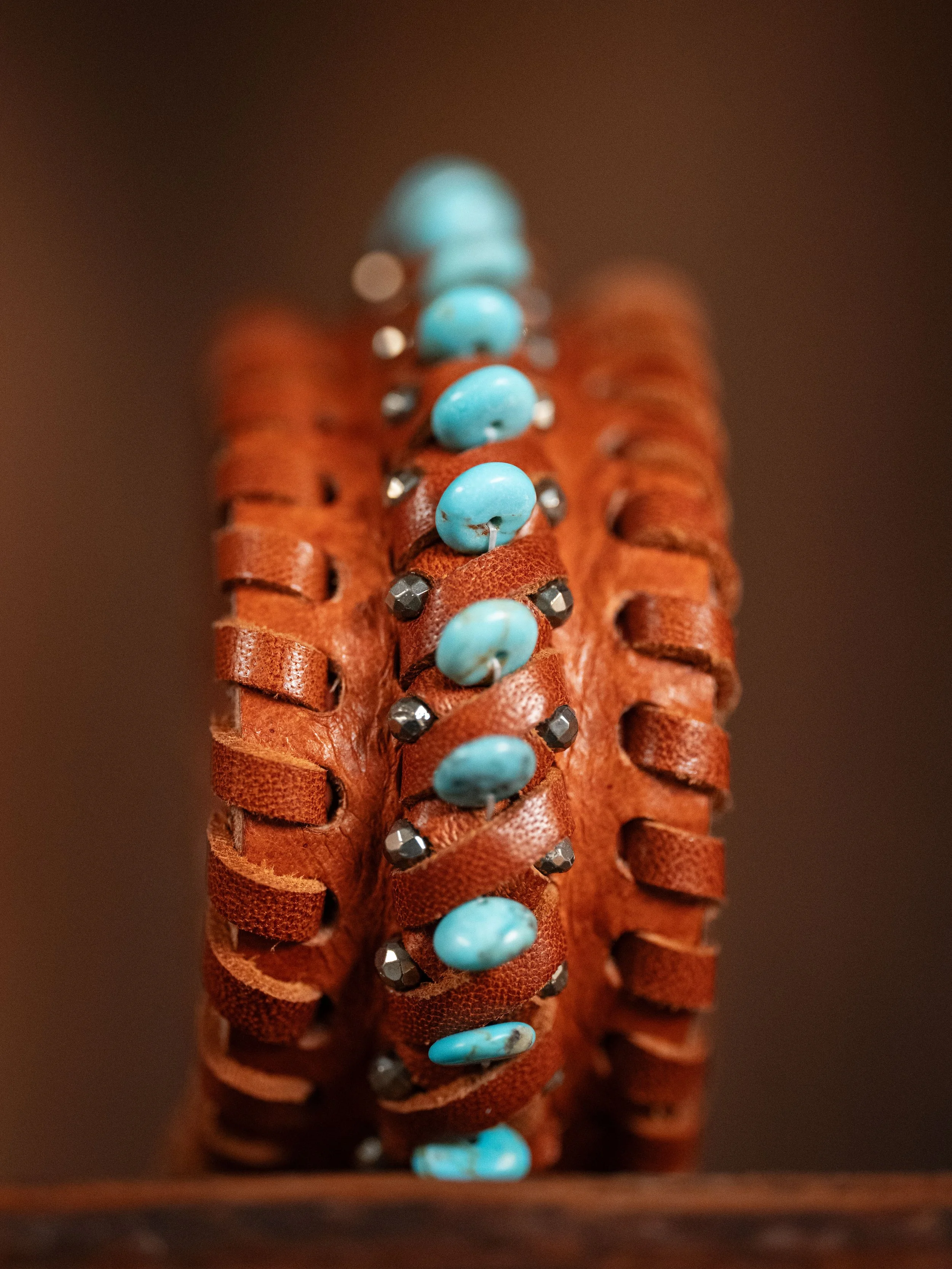 Tryptych VIII Brown Leather Turquoise Small Braid Detail.jpg
