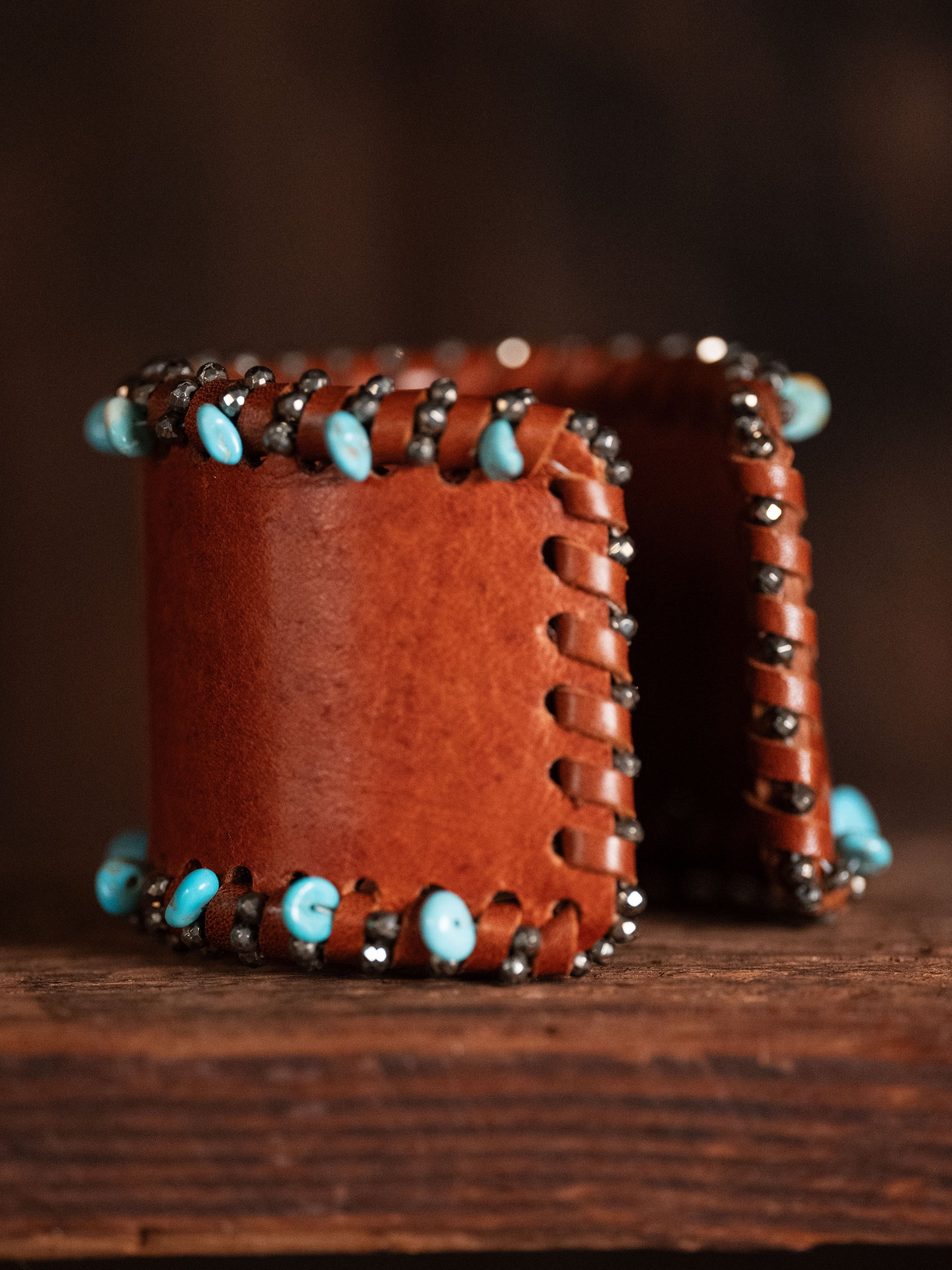 Tryptych VIII Brown Leather Turquoise Medium Back.jpg